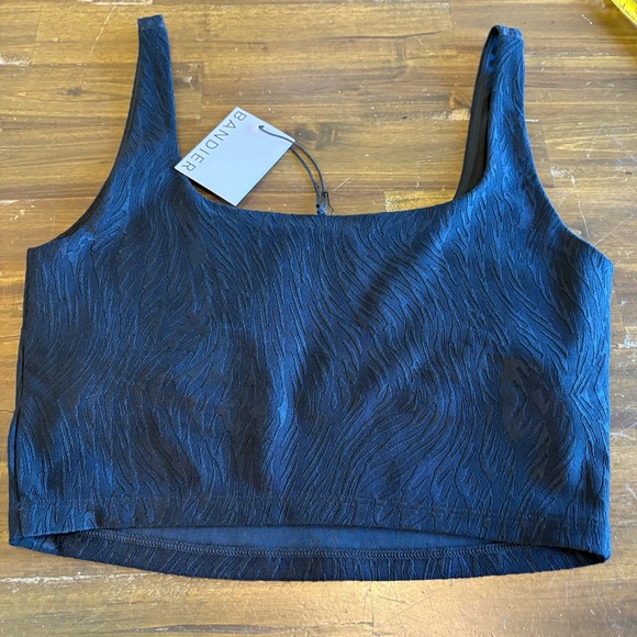 Bandier Black Jacquard Tempo Crop Bra S Slick Edgy Gym Yoga Sports Bra Lined - Picture 7 of 8